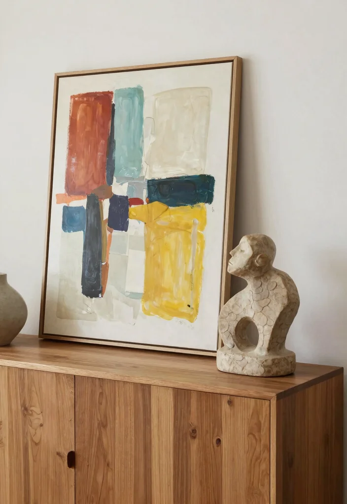 30 Living Room Sideboard Decor Ideas for a Styled Elegant Space - 4. A Touch of Art 1