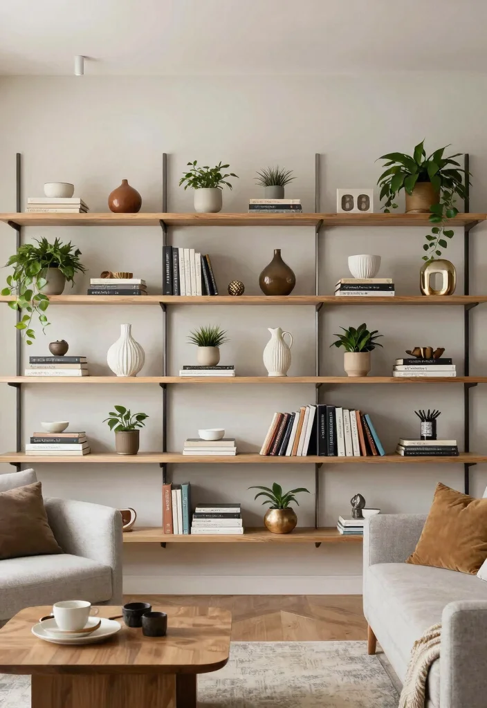 30 Men Apartment Living Room Decor Ideas for Masculine Style - 16. Open Shelf Displays 1