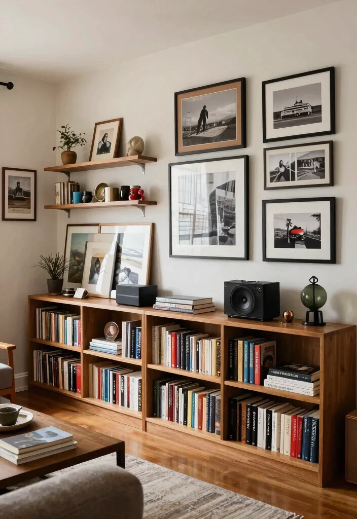 30 Men Apartment Living Room Decor Ideas for Masculine Style - 21. Incorporating Personal Collections 1