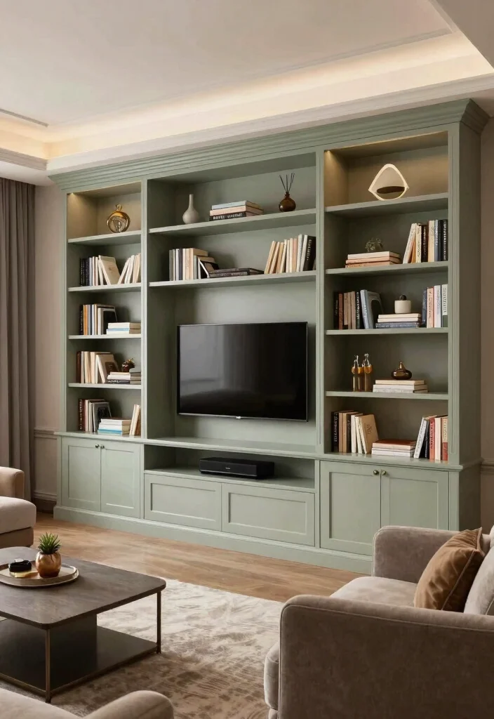 30 Men Apartment Living Room Decor Ideas for Masculine Style - 28. Custom Built-Ins 1