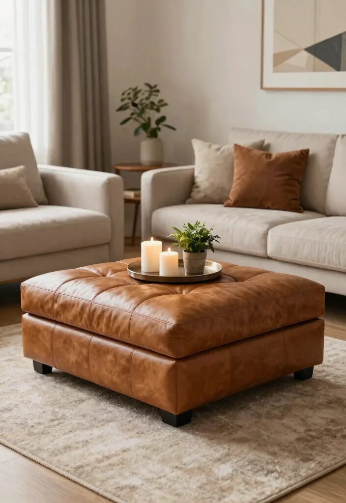 30 Ottoman Decor Living Room Ideas for a Cozy Styled Space - 1. Multi-functional Ottoman 1