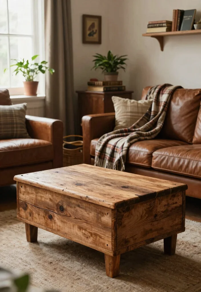 30 Ottoman Decor Living Room Ideas for a Cozy Styled Space - 10. Rustic Charm 1