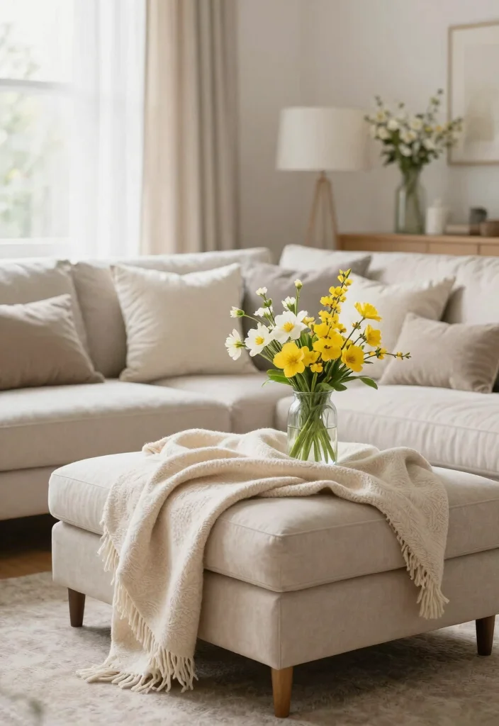 30 Ottoman Decor Living Room Ideas for a Cozy Styled Space - 16. Seasonal Decor with Ottomans 1