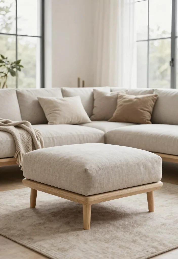30 Ottoman Decor Living Room Ideas for a Cozy Styled Space - 20. Scandinavian Simplicity 1