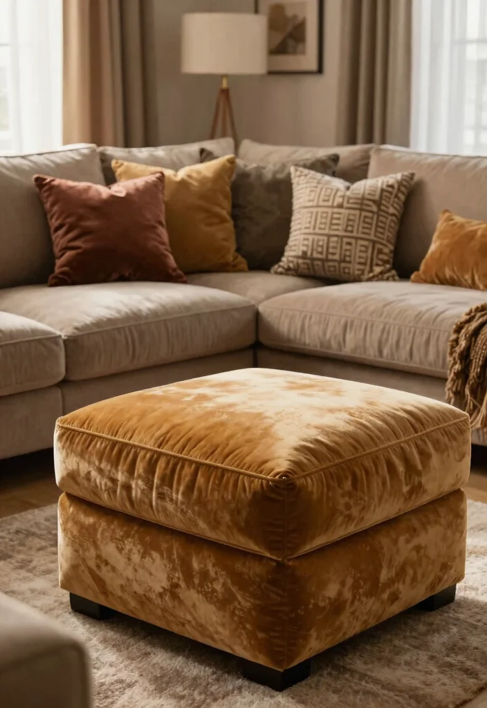 30 Ottoman Decor Living Room Ideas for a Cozy Styled Space - 27. Soft and Plush Fabrics 1