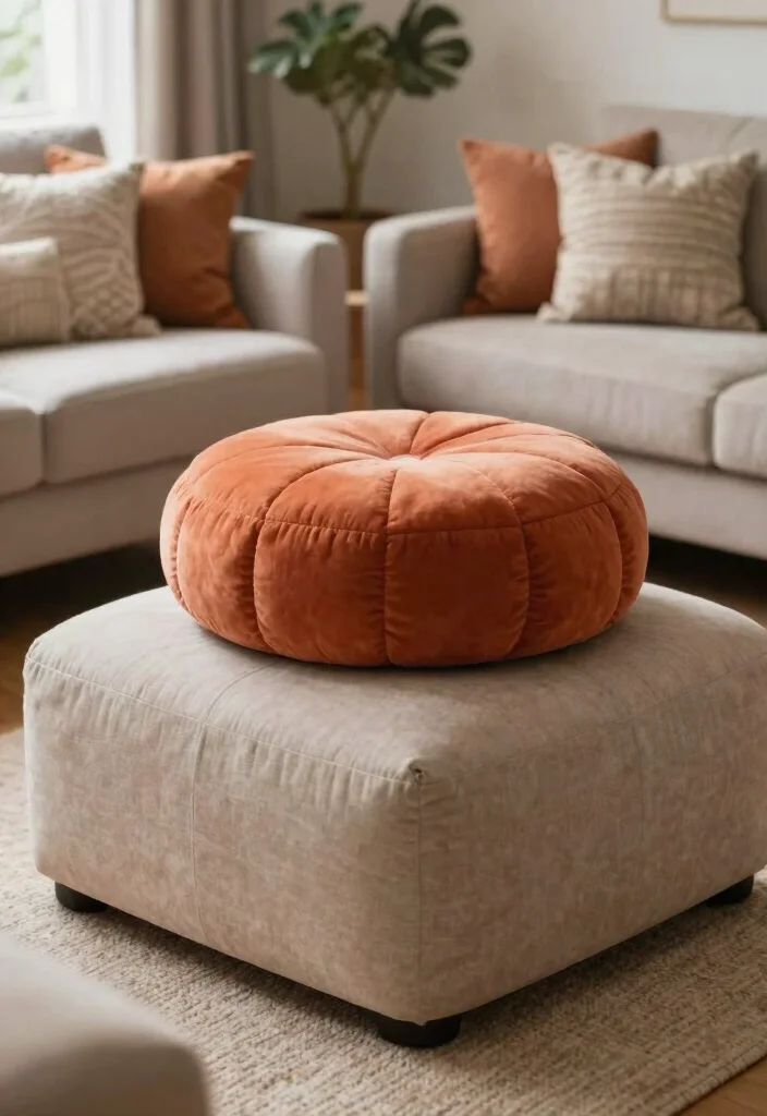 30 Ottoman Decor Living Room Ideas for a Cozy Styled Space - 6. Layered Ottomans 1