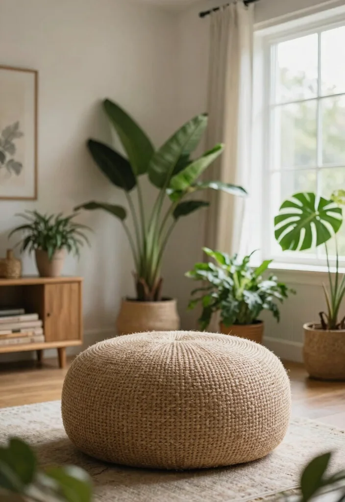 30 Ottoman Decor Living Room Ideas for a Cozy Styled Space - 7. Nature-inspired Elements 1