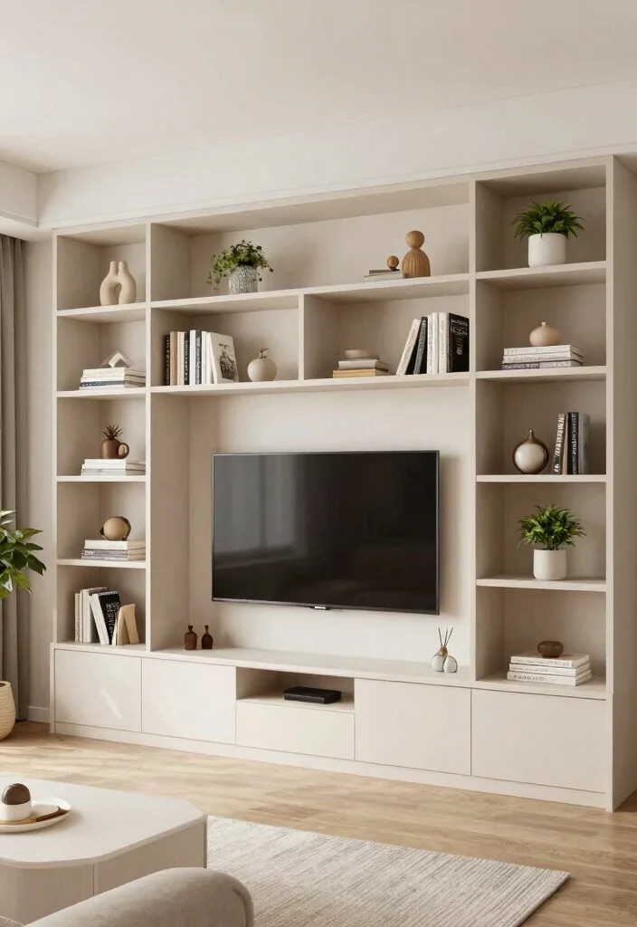 30 Over TV Wall Decor Living Space Ideas for Balanced Design - 11. Built-in Shelving Units 1