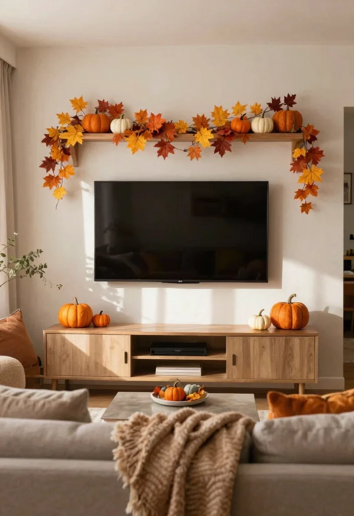 30 Over TV Wall Decor Living Space Ideas for Balanced Design - 15. Seasonal Decor Rotations 1