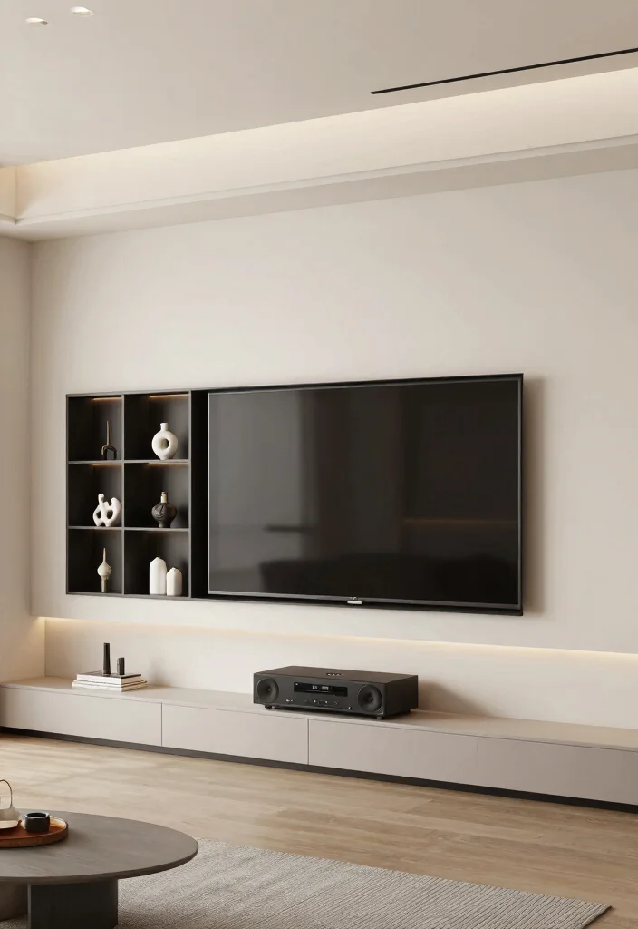 30 Over TV Wall Decor Living Space Ideas for Balanced Design - 22. Modern Tech Displays 1