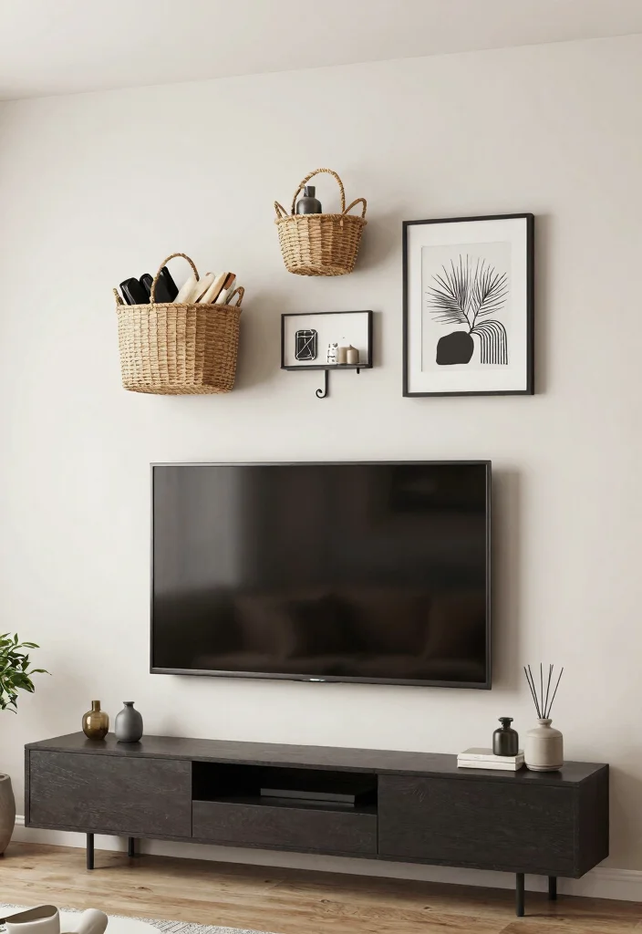 30 Over TV Wall Decor Living Space Ideas for Balanced Design - 28. Mixing Art and Function 1