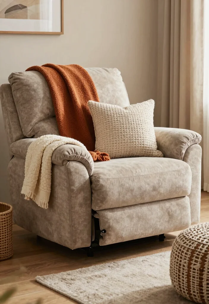 30 Recliner Sofa Living Room Decor Ideas for Comfort and Style - 10. Warm Up with Cozy Accessories 1