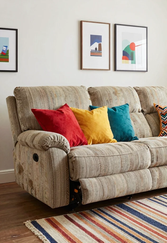 30 Recliner Sofa Living Room Decor Ideas for Comfort and Style - 14. Play with Patterns 1