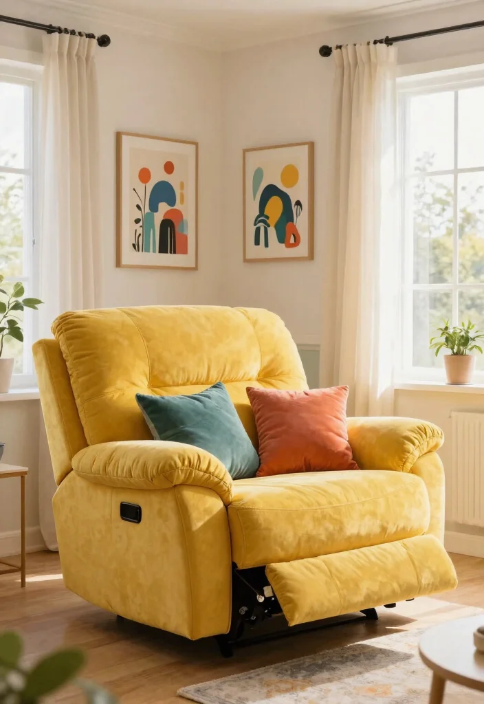 30 Recliner Sofa Living Room Decor Ideas for Comfort and Style - 17. Bright and Cheerful 1