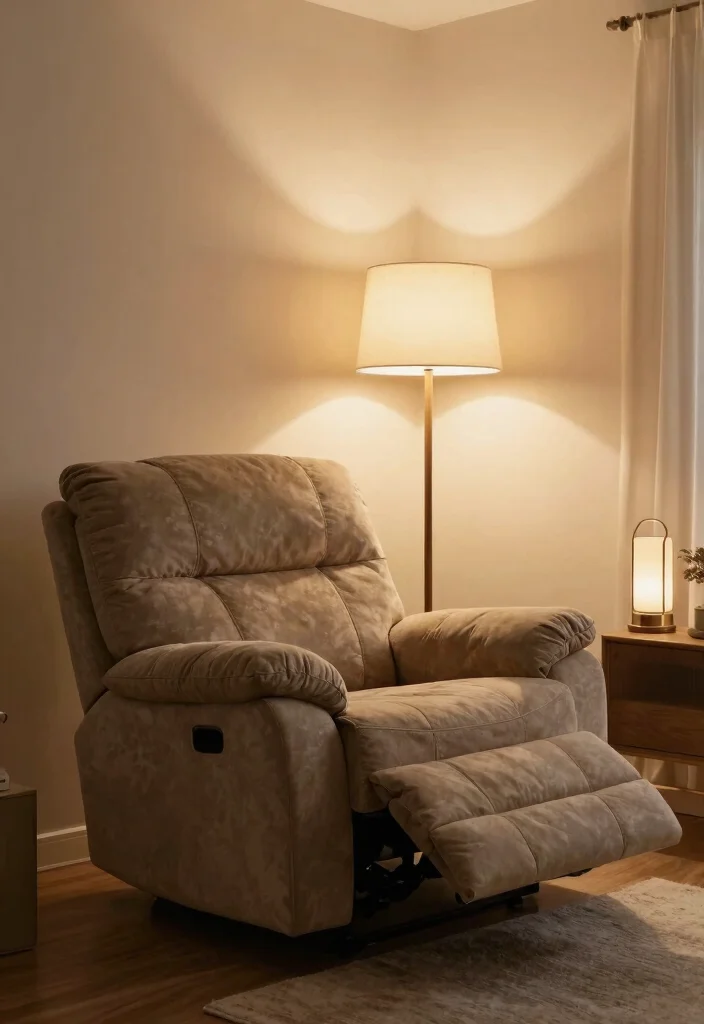 30 Recliner Sofa Living Room Decor Ideas for Comfort and Style - 18. Layered Lighting 1