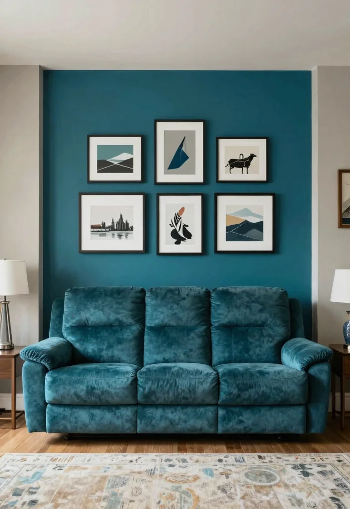 30 Recliner Sofa Living Room Decor Ideas for Comfort and Style - 19. Statement Wall 1