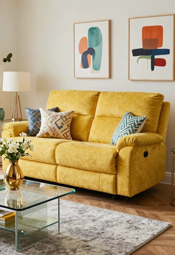 30 Recliner Sofa Living Room Decor Ideas for Comfort and Style - 2. Bold Accent Colors 1