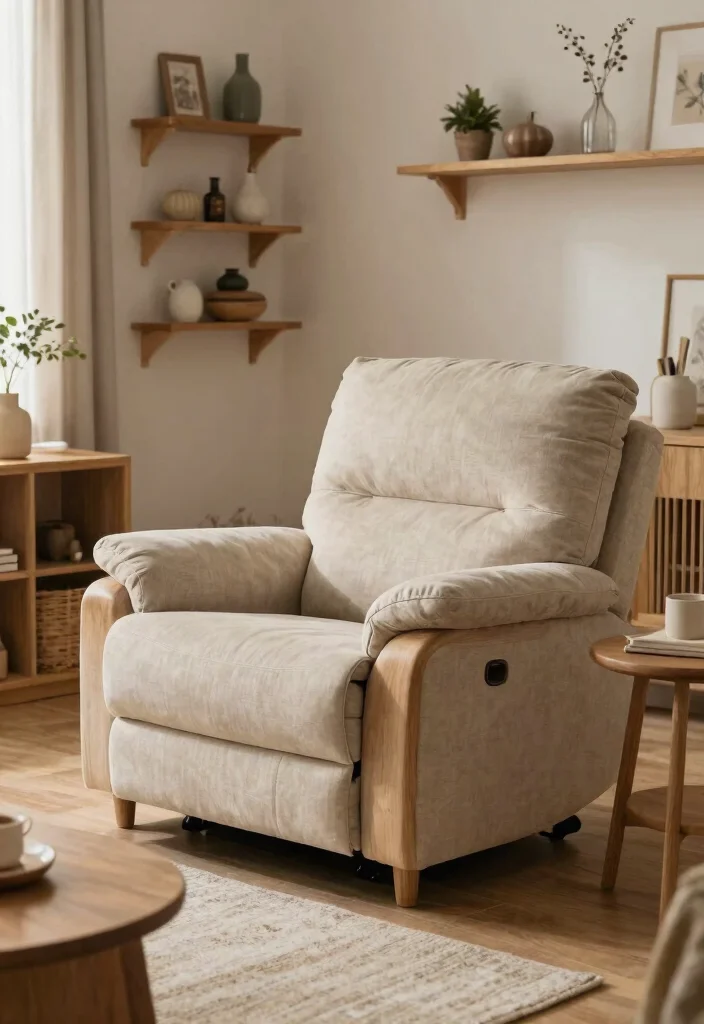 30 Recliner Sofa Living Room Decor Ideas for Comfort and Style - 23. Warm Wood Accents 1