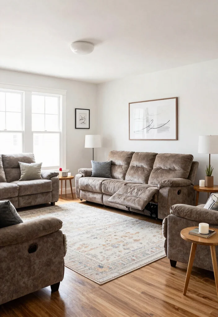 30 Recliner Sofa Living Room Decor Ideas for Comfort and Style - 25. Create Zones 1