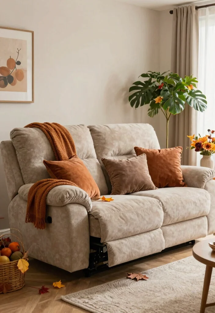 30 Recliner Sofa Living Room Decor Ideas for Comfort and Style - 28. Seasonal Decor 1