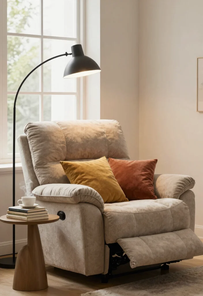 30 Recliner Sofa Living Room Decor Ideas for Comfort and Style - 5. Create a Cozy Reading Nook 1