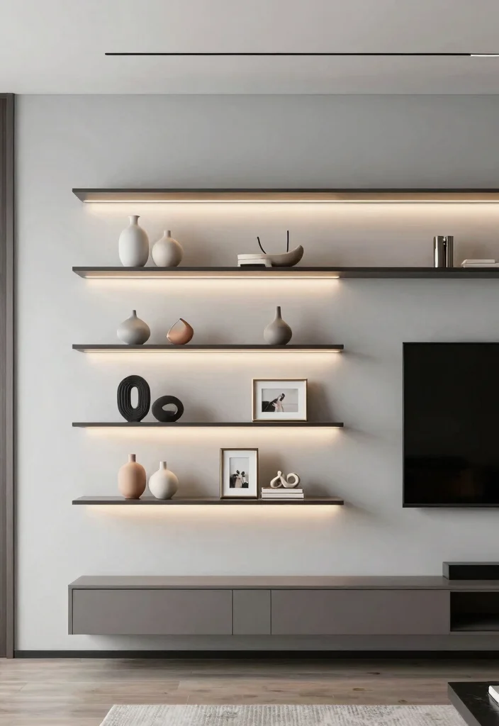 30 TV Wall Decor Living Room Modern Luxury Ideas for Elegant Interiors - 1. Elegant Floating Shelves 1