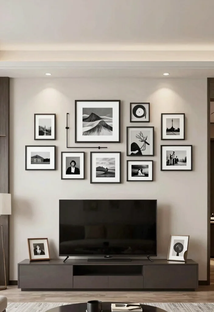 30 TV Wall Decor Living Room Modern Luxury Ideas for Elegant Interiors - 10. Personalized Gallery Wall 1