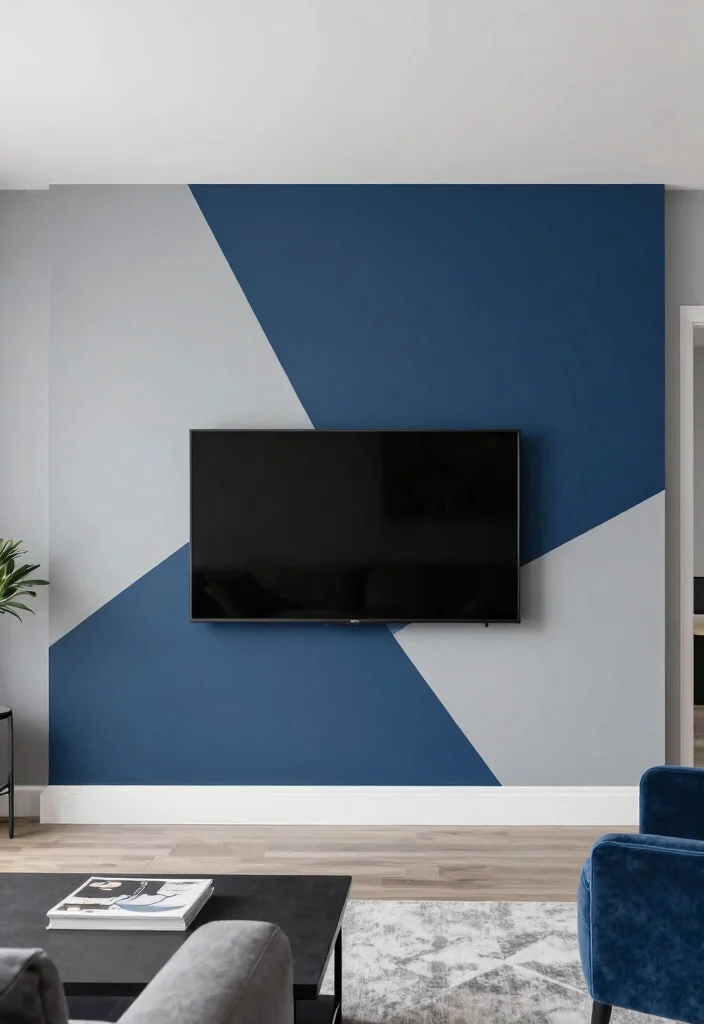30 TV Wall Decor Living Room Modern Luxury Ideas for Elegant Interiors - 12. Color Blocked Feature Wall 1