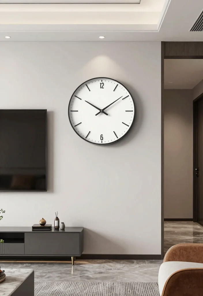30 TV Wall Decor Living Room Modern Luxury Ideas for Elegant Interiors - 15. Minimalist Wall Clocks 1