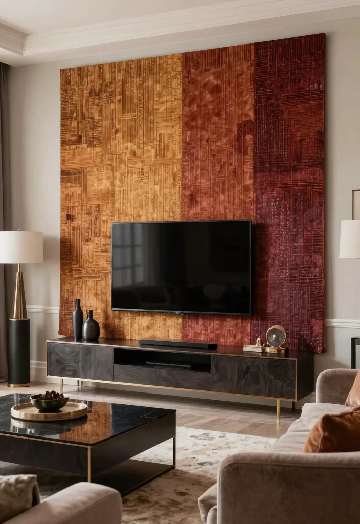 30 TV Wall Decor Living Room Modern Luxury Ideas for Elegant Interiors - 19. Elegant Textiles 1