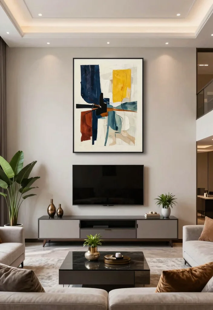 30 TV Wall Decor Living Room Modern Luxury Ideas for Elegant Interiors - 2. Statement Art Pieces 1