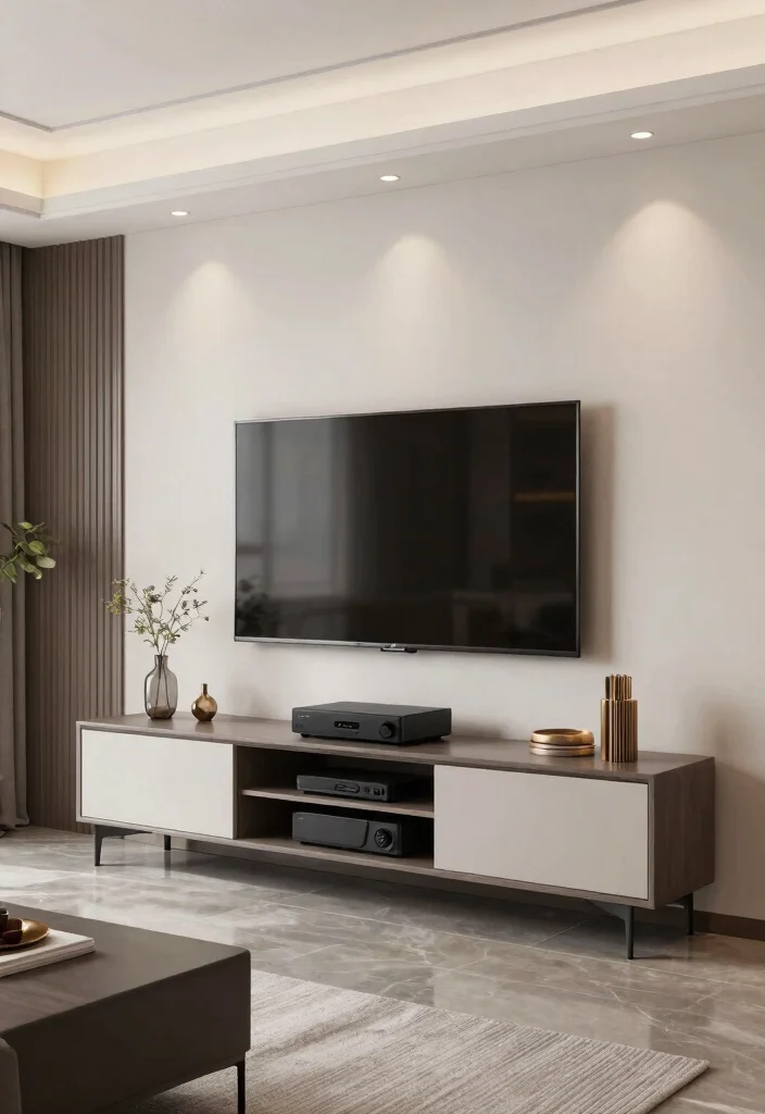 30 TV Wall Decor Living Room Modern Luxury Ideas for Elegant Interiors - 27. Wall-Mounted Media Consoles 1