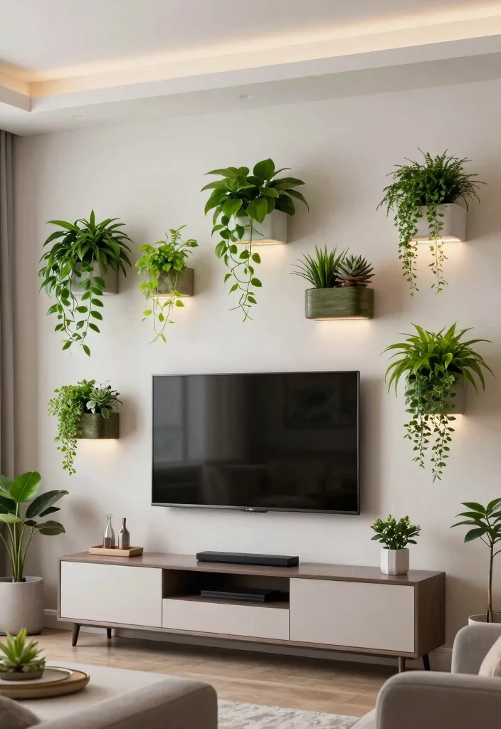 30 TV Wall Decor Living Room Modern Luxury Ideas for Elegant Interiors - 3. Wall-Mounted Planters 1