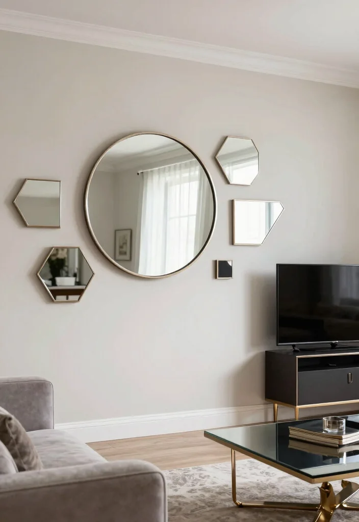 30 TV Wall Decor Living Room Modern Luxury Ideas for Elegant Interiors - 4. Decorative Mirrors 1