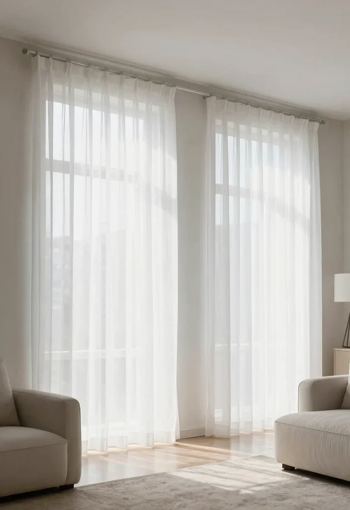 30 Tall Ceiling Living Room Decor Ideas for a Stunning Open Space - 15. Minimalistic Window Treatments 1