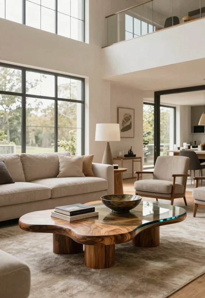 30 Tall Ceiling Living Room Decor Ideas for a Stunning Open Space - 19. Unique Coffee Table Designs 1