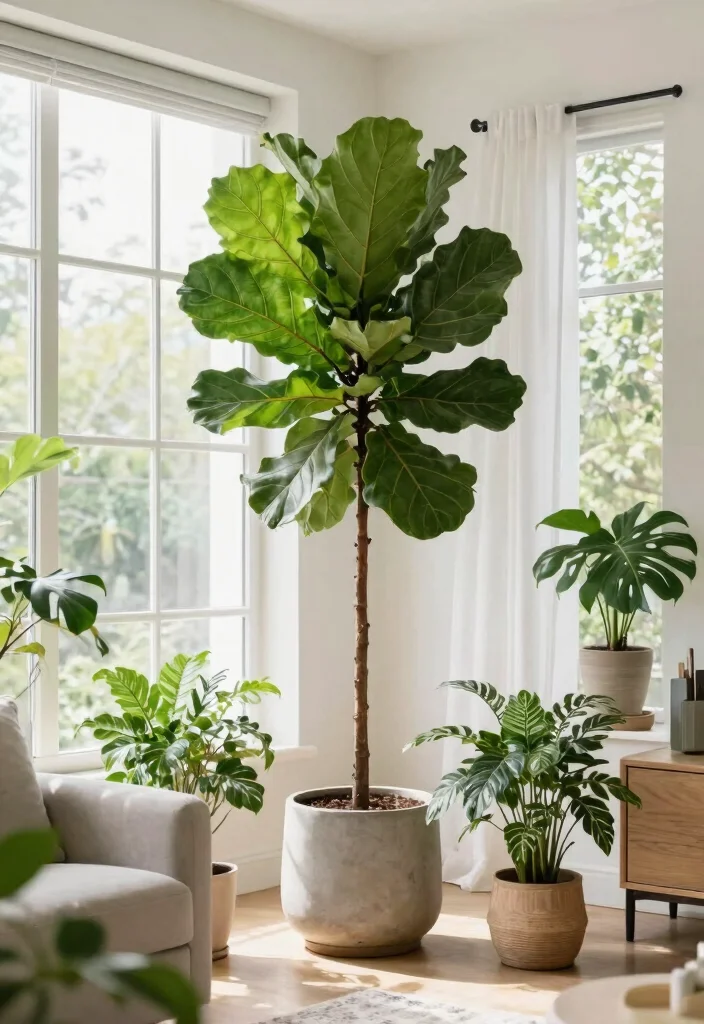 30 Tall Ceiling Living Room Decor Ideas for a Stunning Open Space - 26. Large Scale Plants 1