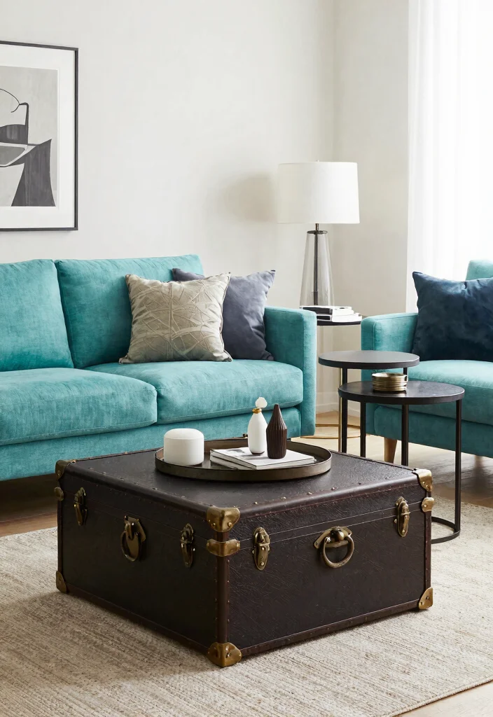 30 Turquoise Sofa Living Room Decor Ideas for Vibrant Homes - 14. Functional Furniture 1
