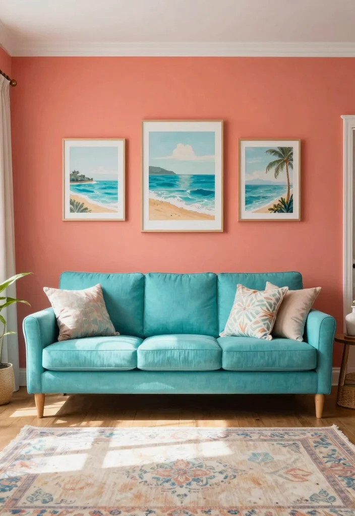 30 Turquoise Sofa Living Room Decor Ideas for Vibrant Homes - 17. Accent Walls 1