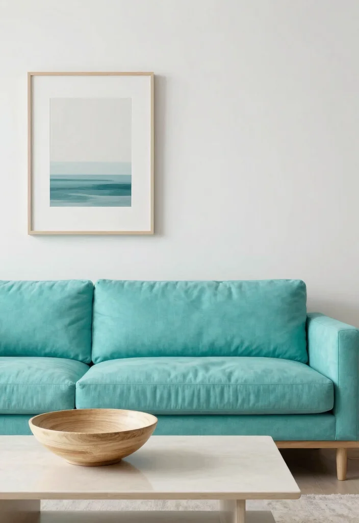 30 Turquoise Sofa Living Room Decor Ideas for Vibrant Homes - 18. Minimalist Accessories 1