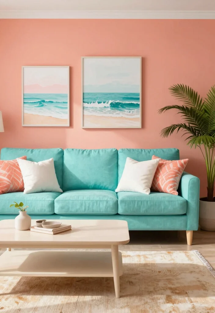 30 Turquoise Sofa Living Room Decor Ideas for Vibrant Homes - 2. Coastal Colors Palette 1