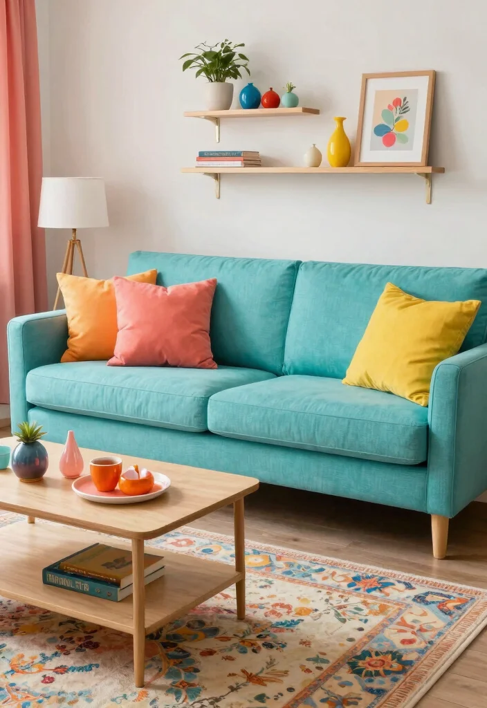 30 Turquoise Sofa Living Room Decor Ideas for Vibrant Homes - 25. Use of Color Accents 1