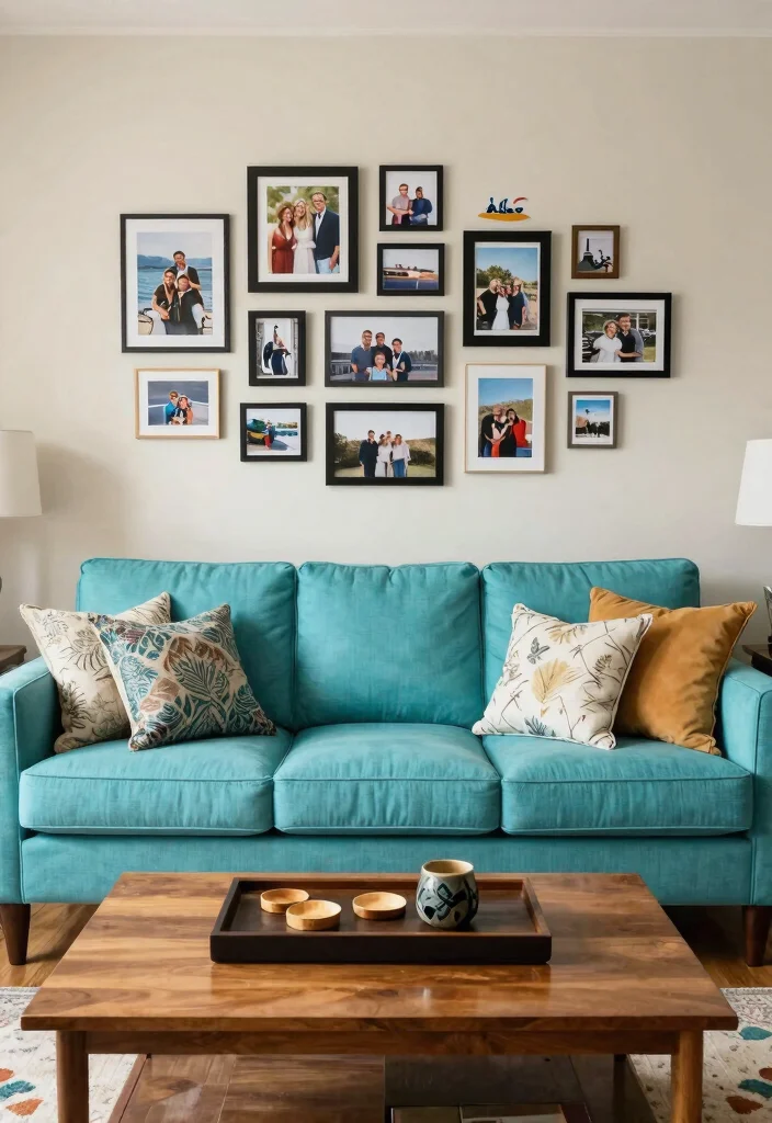 30 Turquoise Sofa Living Room Decor Ideas for Vibrant Homes - 26. Personal Touches 1