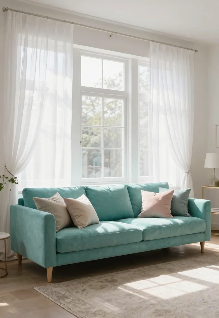 30 Turquoise Sofa Living Room Decor Ideas for Vibrant Homes - 28. Light and Airy Vibes 1