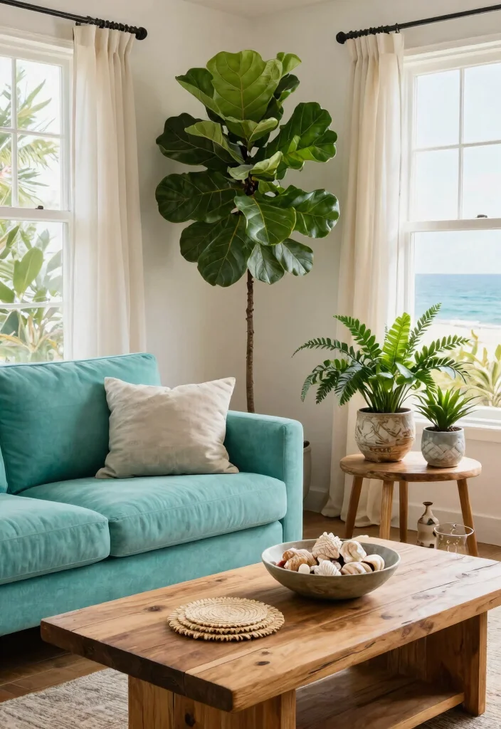 30 Turquoise Sofa Living Room Decor Ideas for Vibrant Homes - 5. Natural Elements 1
