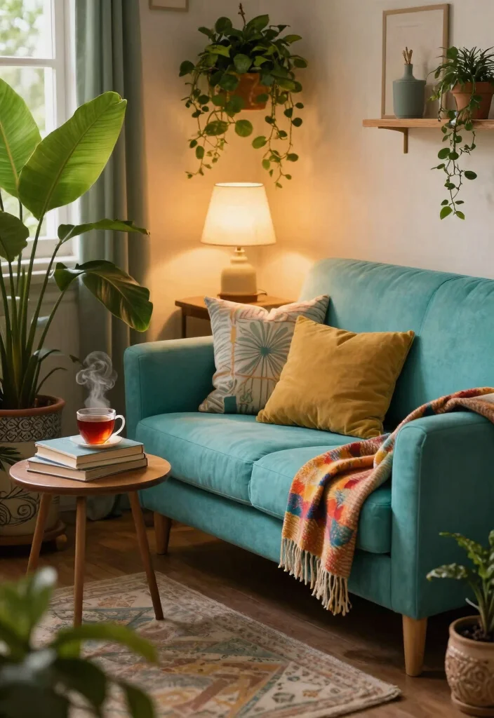30 Turquoise Sofa Living Room Decor Ideas for Vibrant Homes - 9. Cozy Corner Nook 1