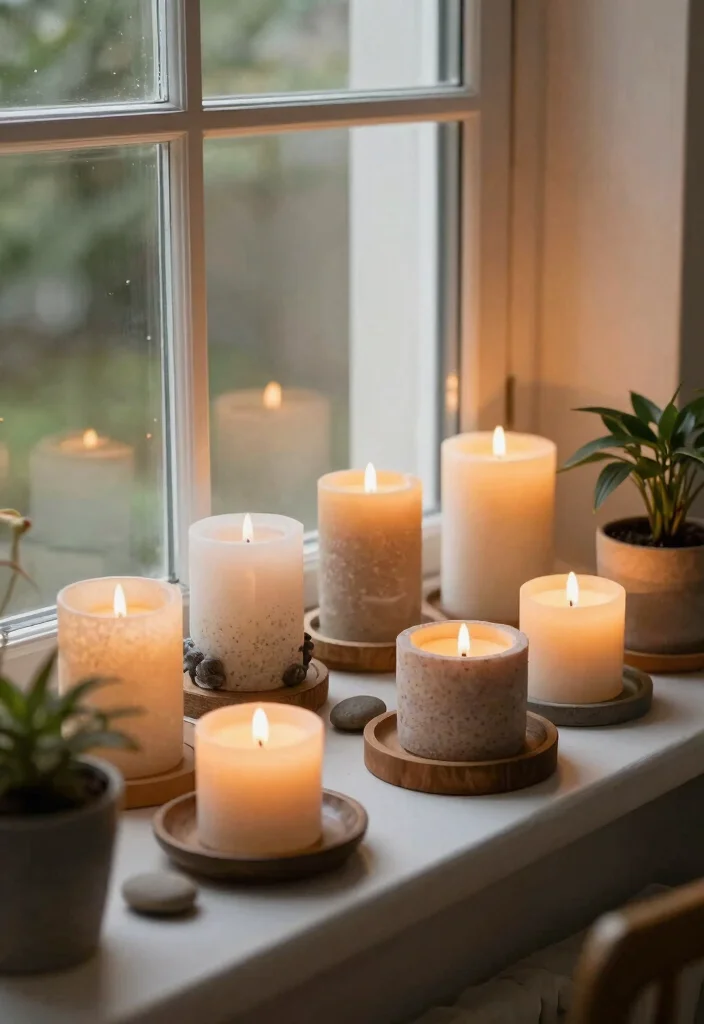 30 Windowsill Decor Living Room Ideas for a Bright Pretty Space - 12. Crafty Candle Arrangements 1