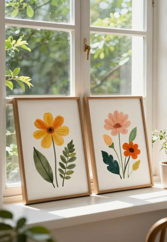 30 Windowsill Decor Living Room Ideas for a Bright Pretty Space - 17. Inspired by Nature: Nature Prints 1