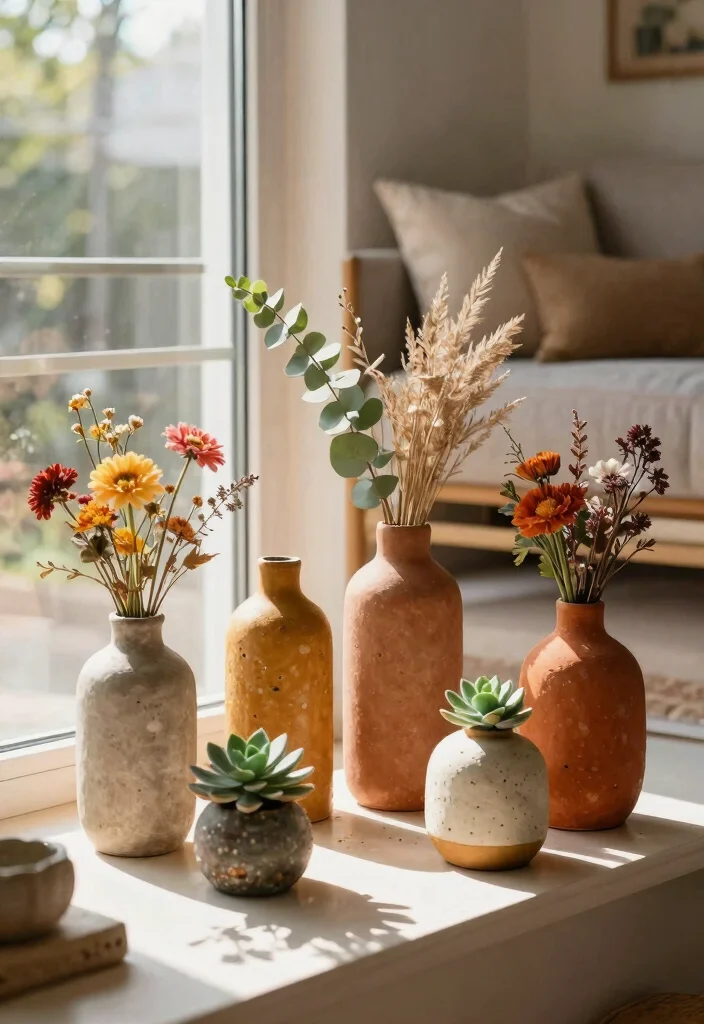 30 Windowsill Decor Living Room Ideas for a Bright Pretty Space - 2. Brighten Up with Decorative Vases 1