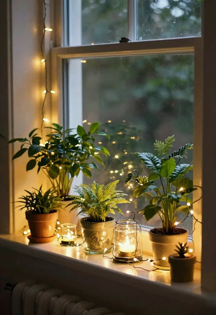 30 Windowsill Decor Living Room Ideas for a Bright Pretty Space - 22. Ethereal Fairy Lights 1